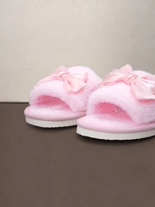 Hatastic Women's Bowknot Open Toe Slippers, Comfortable Indoor House Shoes, Lightweight, Non-Slip, Suitable For Spring, Autumn, All Seasons, Holiday Gift Halloween - Pink - View 4