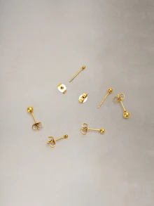 Hatastic 3 Pairs Cute Stainless Steel Mini Ball Stud Earrings Set, 18K Gold Plated, Hypoallergenic, Suitable For Cartilage Piercing Halloween - Yellow Gold - View 3