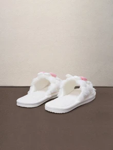 Hatastic Sandal Rumah Hangat Berbulu Lembut Motif Kelinci Mulut Terbuka, Sandal Rumah Dalam Ruangan Anti-Selip Berbulu Lembut untuk Wanita, Musim Gugur dan Musim Dingin, Sandal, Natal, - Berwarna merah muda - View 3