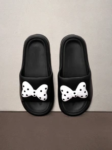 Hatastic Cute Polka-Dot Bow Women's Slide Sandals, Minimalist And Elegant, Soft EVA Open-Toe Design, Suitable For Indoor And Outdoor Use Halloween - Black - View 2