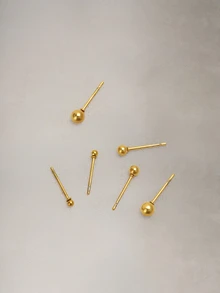 Hatastic 3 Pairs Cute Stainless Steel Mini Ball Stud Earrings Set, 18K Gold Plated, Hypoallergenic, Suitable For Cartilage Piercing Halloween - Yellow Gold - View 2
