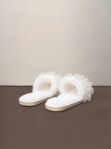 Hatastic Fall/Winter Lace Fabric Home Fashion Pearl Decor Ladies Slippers, Spring Autumn New Home Slippers For Women,Fluffy Slippers Halloween - White - View 3