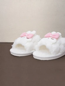 Hatastic Sandal Rumah Hangat Berbulu Lembut Motif Kelinci Mulut Terbuka, Sandal Rumah Dalam Ruangan Anti-Selip Berbulu Lembut untuk Wanita, Musim Gugur dan Musim Dingin, Sandal, Natal, - Berwarna merah muda - View 4