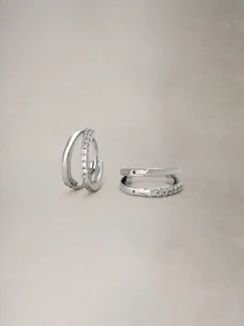 Hatastic طقم أقراط متعددة الطبقات 1 زوج، أقراط زركونيا فضية، للغضروف والحلزون وشحمة الأذن، أقراط بمفصلة، هالوين - فضة-1# - مشاهدة 2