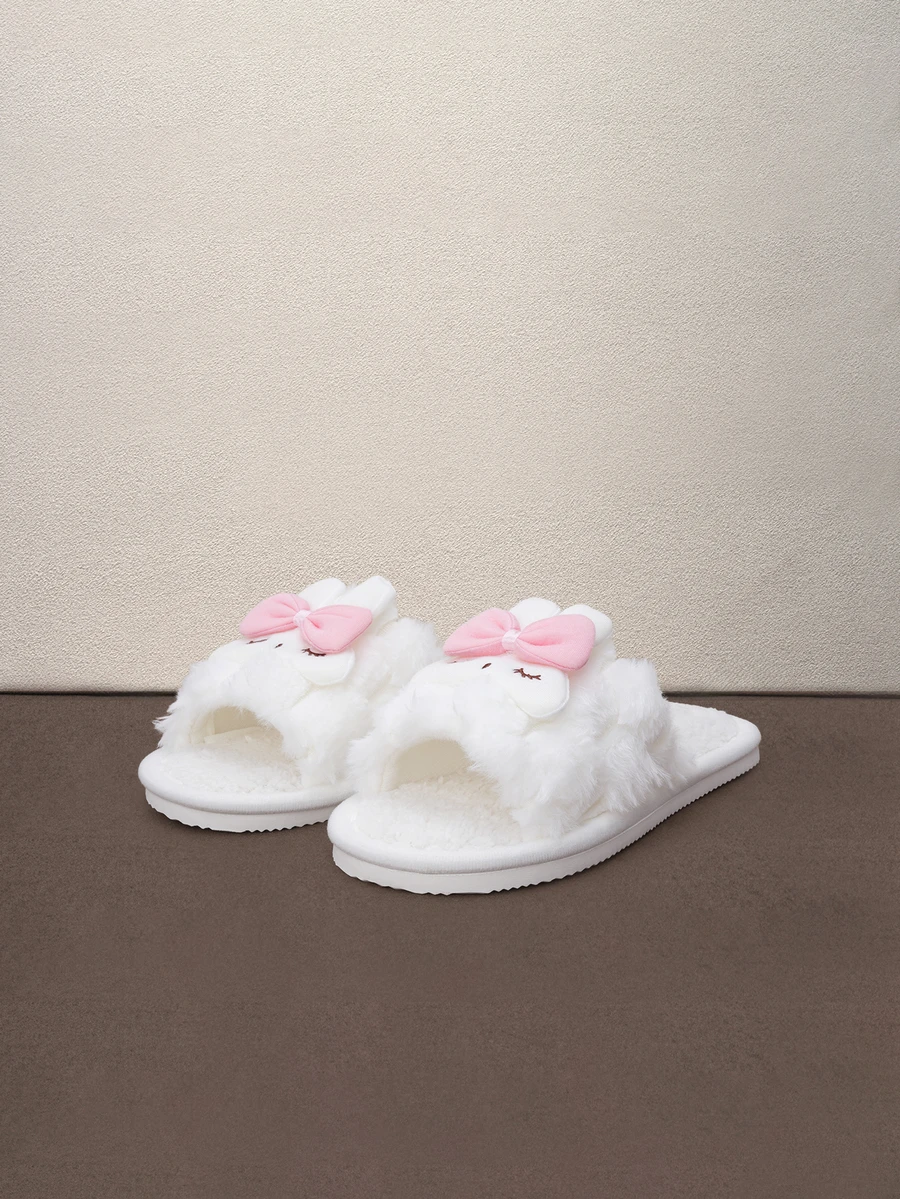 Hatastic Sandal Rumah Hangat Berbulu Lembut Motif Kelinci Mulut Terbuka, Sandal Rumah Dalam Ruangan Anti-Selip Berbulu Lembut untuk Wanita, Musim Gugur dan Musim Dingin, Sandal, Natal, - Berwarna merah muda - View 1