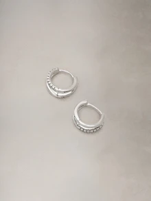 Hatastic طقم أقراط متعددة الطبقات 1 زوج، أقراط زركونيا فضية، للغضروف والحلزون وشحمة الأذن، أقراط بمفصلة، هالوين - فضة-1# - مشاهدة 1