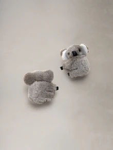 Hatastic 6/5/2/1pc Cute Koala Fluffy Plush Hair Clips, Fashionable Minimalist Animal Print Rectangular Halloween - Multicolor - View 2