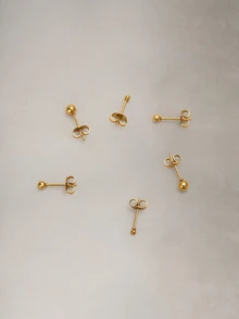 Hatastic 3 Pairs Cute Stainless Steel Mini Ball Stud Earrings Set, 18K Gold Plated, Hypoallergenic, Suitable For Cartilage Piercing Halloween - Yellow Gold - View 1