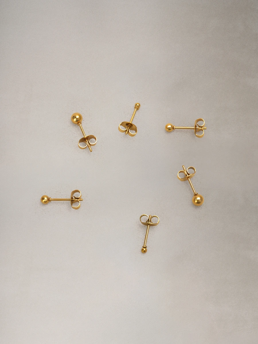 Hatastic 3 Pairs Cute Stainless Steel Mini Ball Stud Earrings Set, 18K Gold Plated, Hypoallergenic, Suitable For Cartilage Piercing Halloween - Yellow Gold - View 1