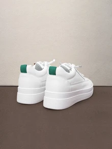 Women's Spring & Autumn New White Casual Shoes, Wedge Heel, Mesh Upper, Light & Comfortable,Sneakers For Women Halloween - White - View 3