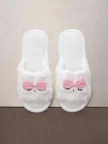 Hatastic Sandal Rumah Hangat Berbulu Lembut Motif Kelinci Mulut Terbuka, Sandal Rumah Dalam Ruangan Anti-Selip Berbulu Lembut untuk Wanita, Musim Gugur dan Musim Dingin, Sandal, Natal, - Berwarna merah muda - View 2