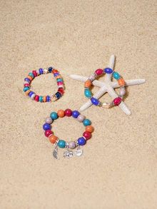 Tropiscape Bohemian Style Multi-Layer Beaded Bracelet, Elastic Stretch - Colorful - View 3