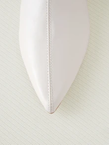 Clariva 秋冬復古英倫風皮靴，女款春夏中跟尖頭粗跟短靴 - 米色 - 查看 4