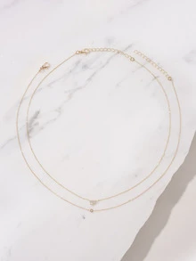 Clariva 2pcs Gold Minimalist Cubic Zirconia Decorated Necklace Set, Double-Layer Necklace, Elegant Women's Daily, Date, Work Jewelry - Yellow Gold - View 1