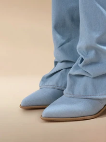 Glizzene Nouvelles bottes de cowboy montantes à bout pointu style western pour femme, automne/hiver 2025 - bleu clair - Voir 4