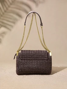 Tropiscape 1pc Minimalist Fashion Chocolate-Colored Shoulder Bag, Woven Straw Hobo Bag, Large Capacity 3-Compartment Crossbody Bag - Chocolate Brown - View 2