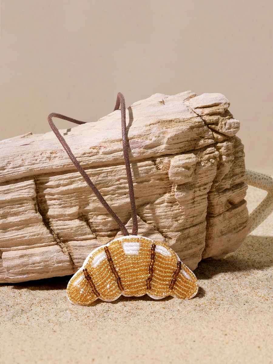 Tropiscape 1pc Novachic Vacation Style Bread Croissant Sea Turtle Animal Beaded Pendant Charm Suitable For Summer Vacation Beach - Mocha Brown - View 1