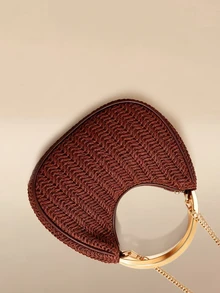 Glizzene Tas Selempang Mini Anyaman dengan Detail Pegangan Logam Terbaru untuk Wanita, Koleksi Musim Semi/Panas 2026 - Coklat - View 4