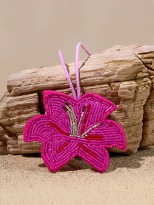 Tropiscape 1pc Handmade Beaded Flower Bag Charm Suitable For Daily Bag Matching (Charm Only No Bag Included) Y2K - Hot Pink - View 1