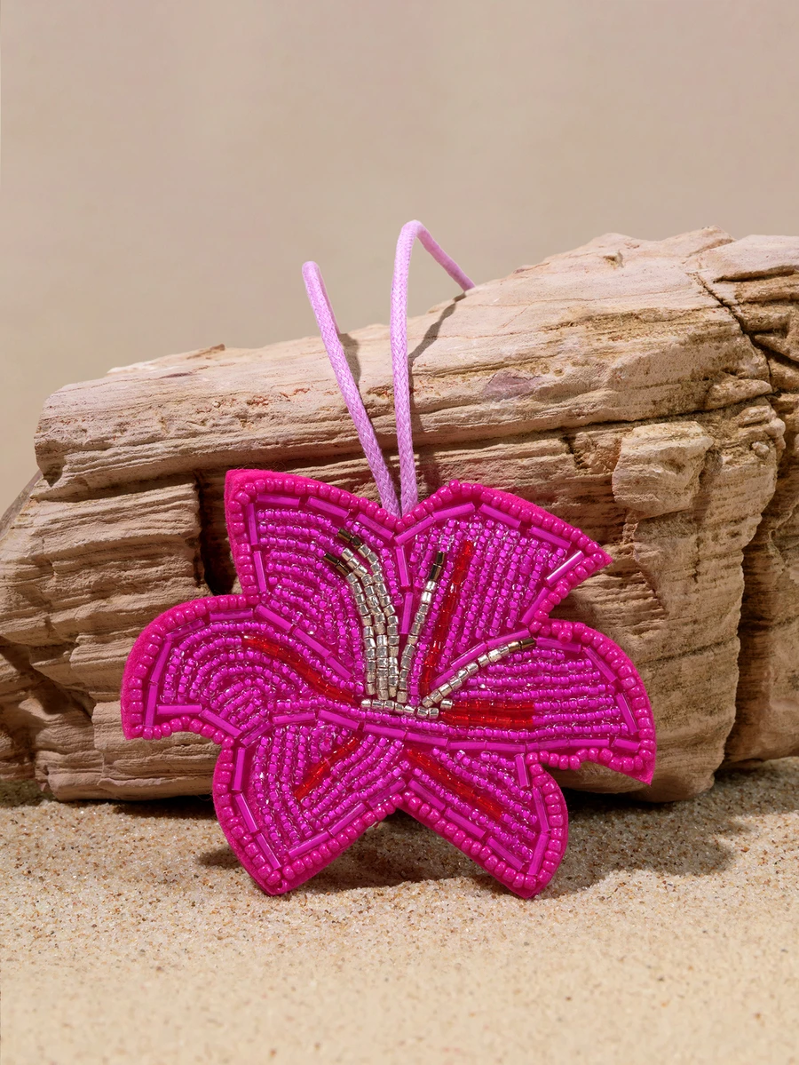 Tropiscape 1pc Handmade Beaded Flower Bag Charm Suitable For Daily Bag Matching (Charm Only No Bag Included) Y2K - Hot Pink - View 1