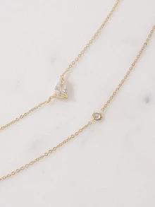 Clariva 2pcs Gold Minimalist Cubic Zirconia Decorated Necklace Set, Double-Layer Necklace, Elegant Women's Daily, Date, Work Jewelry - Yellow Gold - View 2