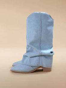Glizzene Nouvelles bottes de cowboy montantes à bout pointu style western pour femme, automne/hiver 2025 - bleu clair - Voir 3
