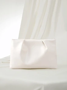 Clariva Fashion Solid Color Clutch, Pleated Cloud Bag, Casual Envelope Bag, Cosmetic Bag - White - View 1