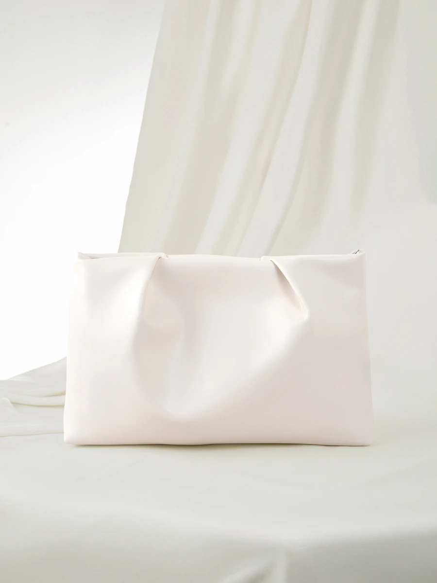 Clariva Fashion Solid Color Clutch, Pleated Cloud Bag, Casual Envelope Bag, Cosmetic Bag - White - View 1