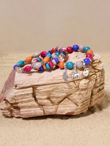 Tropiscape Bohemian Style Multi-Layer Beaded Bracelet, Elastic Stretch - Colorful - View 2