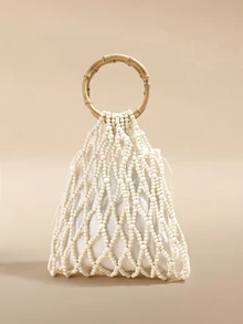 Glizzene 2026 Spring/Summer New Handmade Beaded Handbag, Round Handle Bag, Beach Vacation Bag,  T-Shirt, Blouse, Camisole Dress. - White - View 1