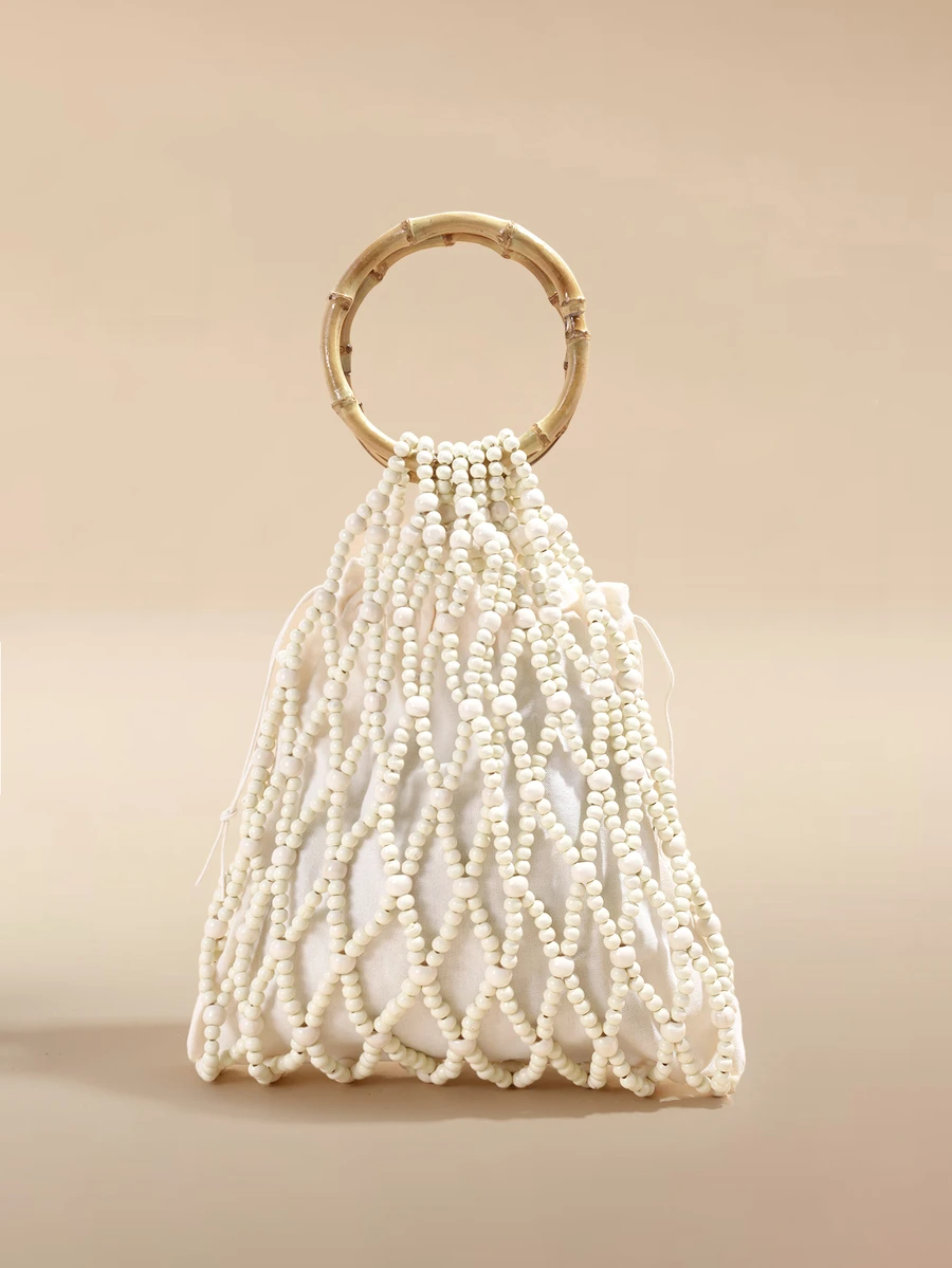 Glizzene 2026 Spring/Summer New Handmade Beaded Handbag, Round Handle Bag, Beach Vacation Bag, T-Shirt, Blouse, Camisole Dress. - White - View 1