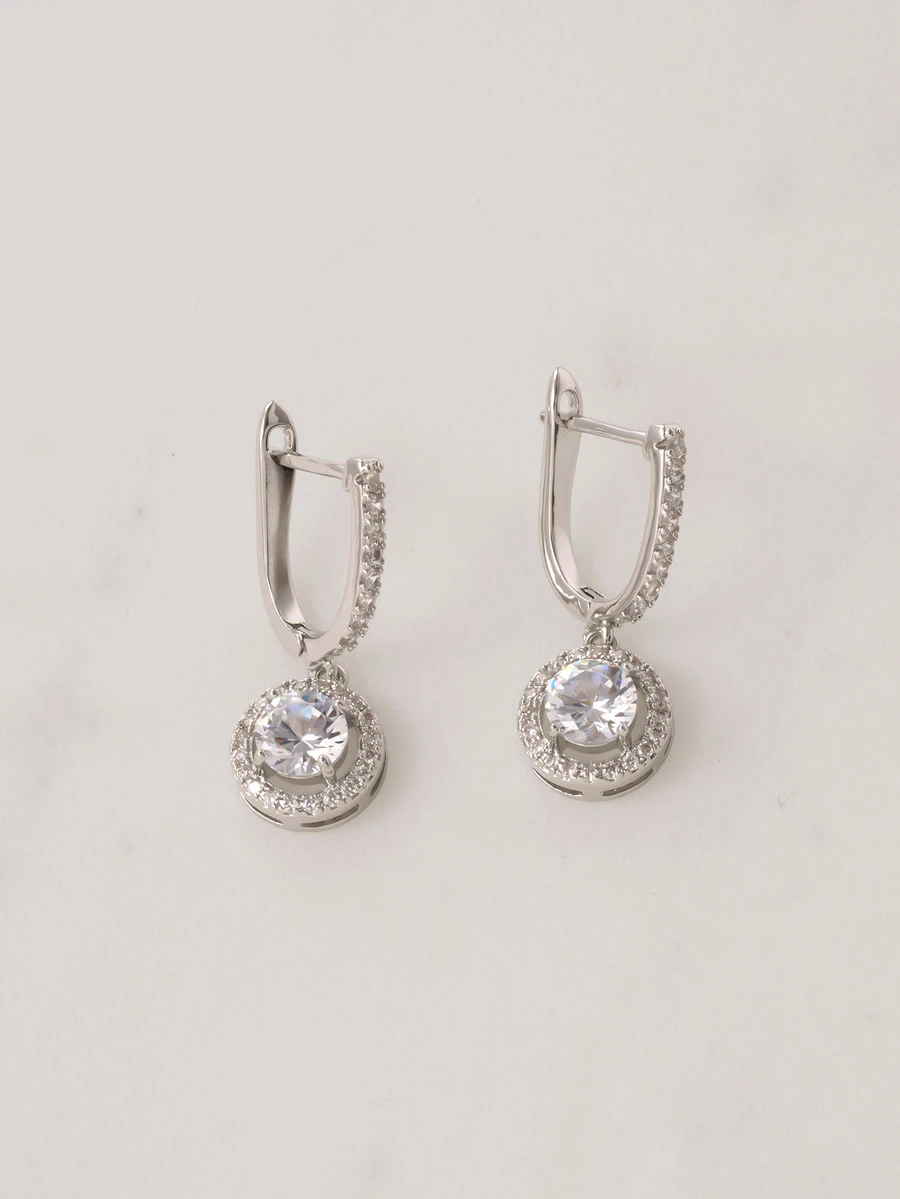 Clariva 1 Pair Fashion Cubic Zirconia Teardrop Earrings, Suitable For Women To Wear On Weddings, Engagements, Valentine's Day And Other Occasions - Silver - View 1