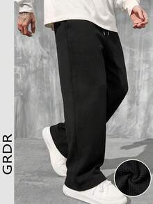 GRDR Solid Color Waffle Knit Long Pants Men's All-Season Commute Casual Trousers - Black - View 4