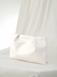 Clariva Fashion Solid Color Clutch, Pleated Cloud Bag, Casual Envelope Bag, Cosmetic Bag - White - View 2