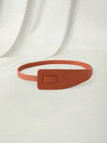 Clariva 1pc Women's Adjustable Lychee Texture Casual Skinny Belt, Suitable For Daily Wear And Outdoor Activities In Summer - Camel - View 1
