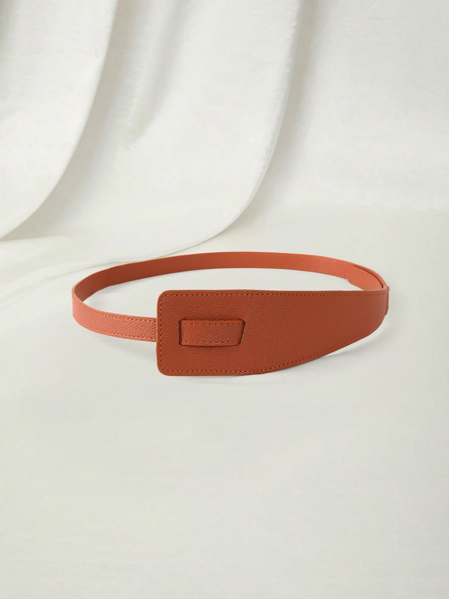 Clariva 1pc Women's Adjustable Lychee Texture Casual Skinny Belt, Suitable For Daily Wear And Outdoor Activities In Summer - Camel - View 1