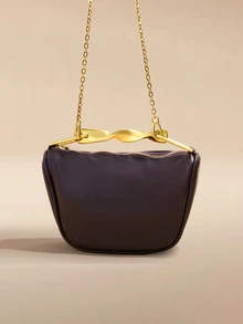 Glizzene New Soft Metal Handle Mini Crossbody Bag Handbag For Women - Burgundy - View 2