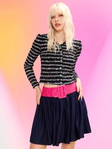 Trivaya Cinturón con hebilla rectangular, para verano, escuela, otoño, Halloween - Rosa Fucsia - Ver 2