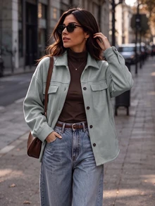 Women's Minimalist Loose Wool Coat, Autumn/Winter - Light Grey - View 1