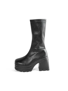 Rollcall Ladies' Black Thick Soled Sloping Mid Heeled Boots, European And American Style Fashionable High-Heeled Sleeve Boots, Versatile Thick Heeled Boots - Black - View 4