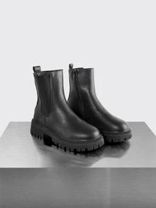 Rollcall Fall/Winter 2025 Plus Size Solid Color Side Zipper Slip-On Mid-Calf Boots For Women (Export Model) - Black - View 1