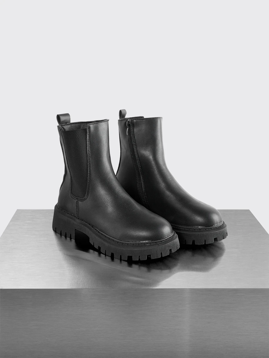 Rollcall Fall/Winter 2025 Plus Size Solid Color Side Zipper Slip-On Mid-Calf Boots For Women (Export Model) - Black - View 1