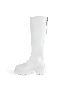 Rollcall Women's Back Zipper Thick Sole Knee-High Boots, Fashionable Premium Autumn/Winter Riding Boots - White - View 3