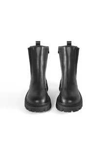 Rollcall Fall/Winter 2025 Plus Size Solid Color Side Zipper Slip-On Mid-Calf Boots For Women (Export Model) - Black - View 2