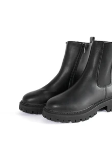 Rollcall Fall/Winter 2025 Plus Size Solid Color Side Zipper Slip-On Mid-Calf Boots For Women (Export Model) - Black - View 4