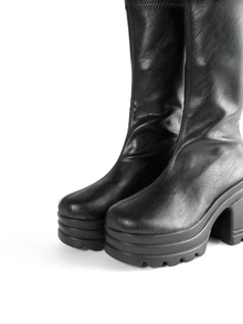 Rollcall Ladies' Black Thick Soled Sloping Mid Heeled Boots, European And American Style Fashionable High-Heeled Sleeve Boots, Versatile Thick Heeled Boots - Black - View 5