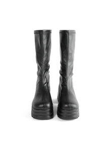 Rollcall Ladies' Black Thick Soled Sloping Mid Heeled Boots, European And American Style Fashionable High-Heeled Sleeve Boots, Versatile Thick Heeled Boots - Black - View 3