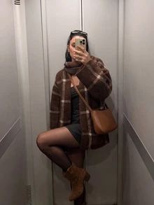 Women's Autumn/Winter Versatile Asymmetric Scarf Style Loose Knit Cardigan, Women's Winter Coat - Burgundy - View 2