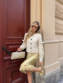 Elegant Commuter Polka Dot Print Front Button Blouse - White - View 1