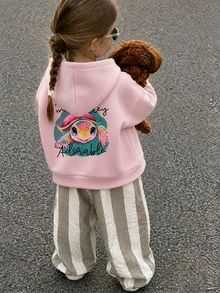 1pc Girls Toddler Dreamy Cartoon Turtle Pun Print Sweatshirt, Pink Cute Loose Casual Pullover Sweatshirt - Pink - View 5